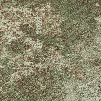 9' X 12' Olive Green And Green Abstract Washable Indoor Outdoor Area Rug HomeRoots