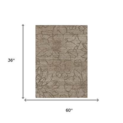 3' X 5' Beige And Brown Floral Washable Indoor Outdoor Area Rug HomeRoots