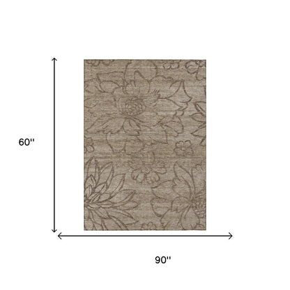 5' X 8' Beige And Brown Floral Washable Indoor Outdoor Area Rug HomeRoots