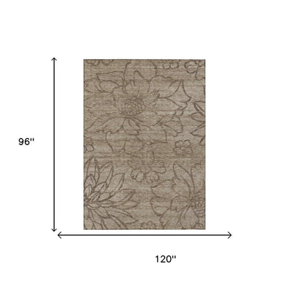 8' X 10' Beige And Brown Floral Washable Indoor Outdoor Area Rug HomeRoots