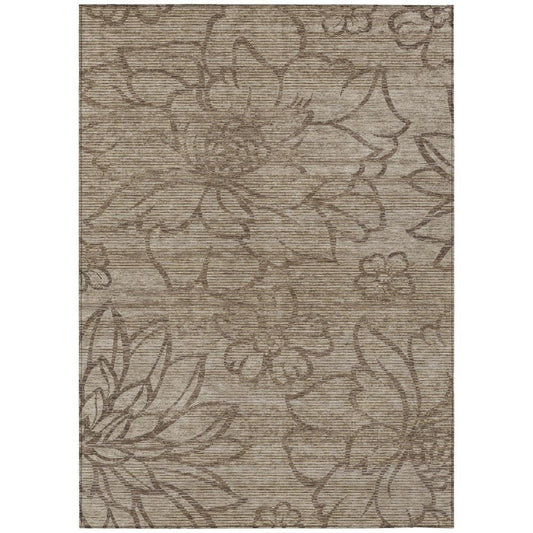 8' X 10' Beige And Brown Floral Washable Indoor Outdoor Area Rug