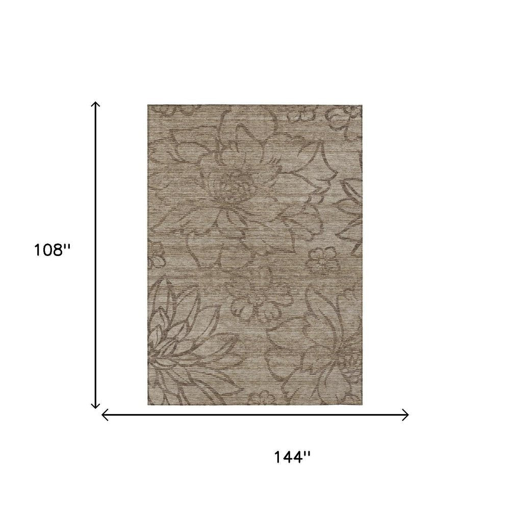 9' X 12' Beige And Brown Floral Washable Indoor Outdoor Area Rug HomeRoots