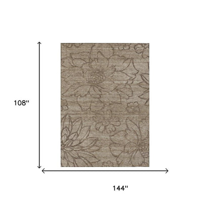 9' X 12' Beige And Brown Floral Washable Indoor Outdoor Area Rug HomeRoots