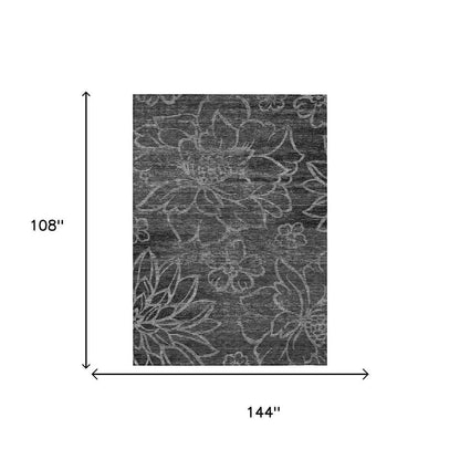 9' X 12' Black And Graphite Floral Washable Indoor Outdoor Area Rug HomeRoots