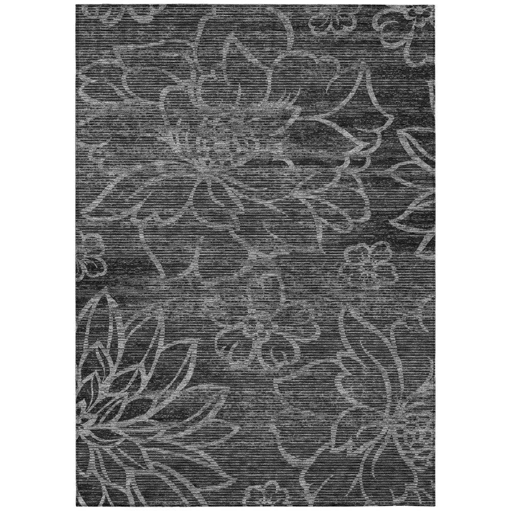 9' X 12' Black And Graphite Floral Washable Indoor Outdoor Area Rug — view 1