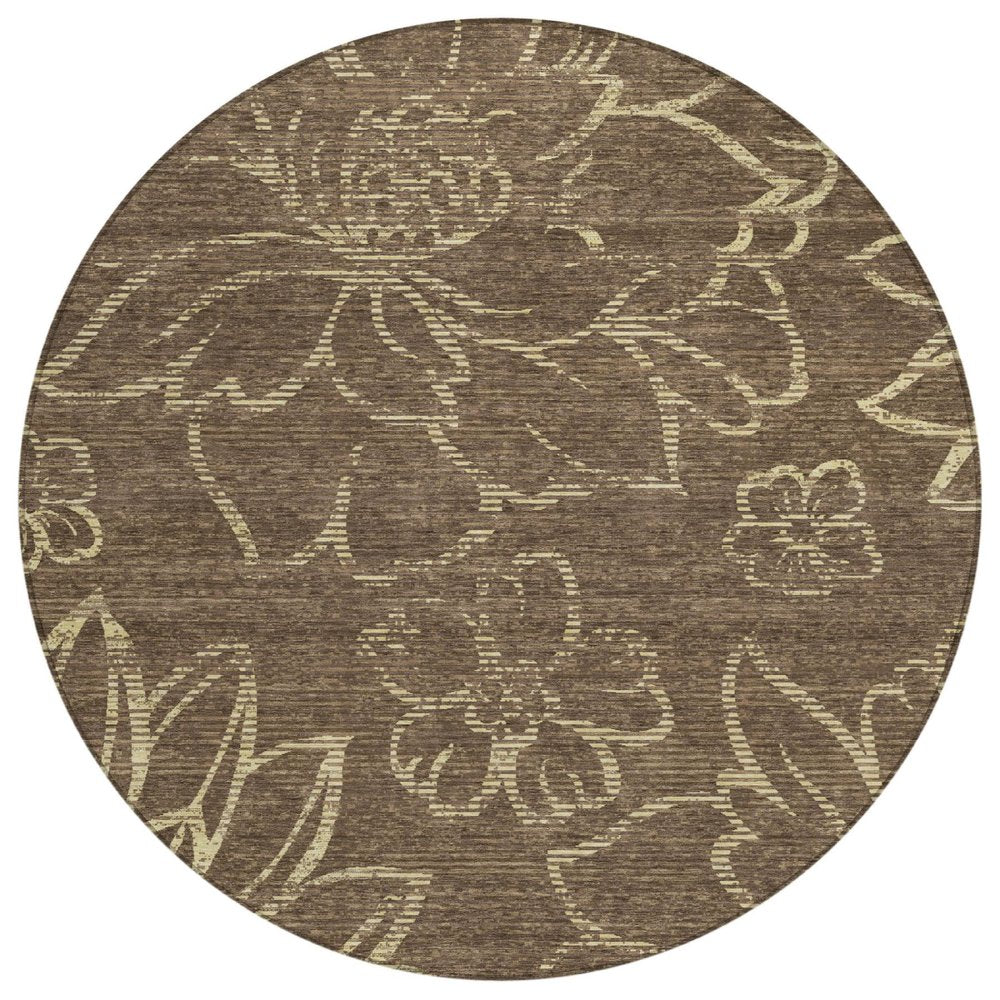 8' Chocolate And Brown Round Floral Washable Indoor Outdoor Area Rug HomeRoots