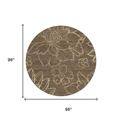 8' Chocolate And Brown Round Floral Washable Indoor Outdoor Area Rug HomeRoots