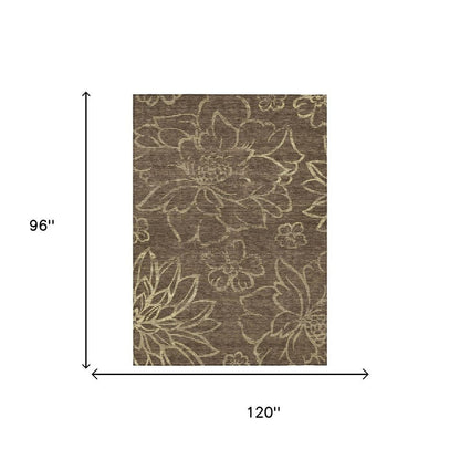 8' X 10' Chocolate And Brown Floral Washable Indoor Outdoor Area Rug HomeRoots