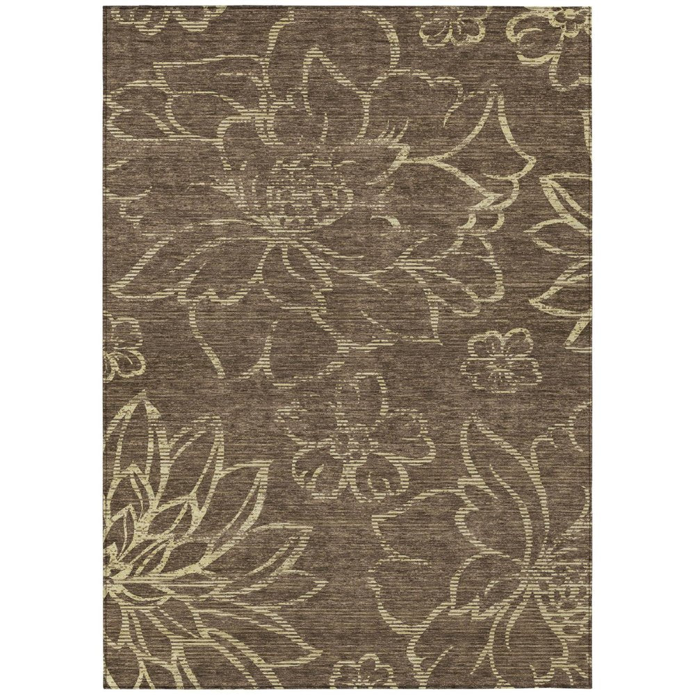 8' X 10' Chocolate And Brown Floral Washable Indoor Outdoor Area Rug — view 1