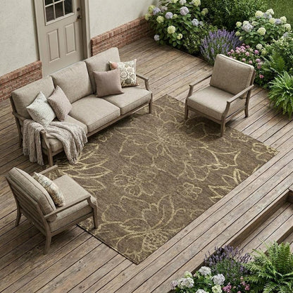 8' X 10' Chocolate And Brown Floral Washable Indoor Outdoor Area Rug HomeRoots