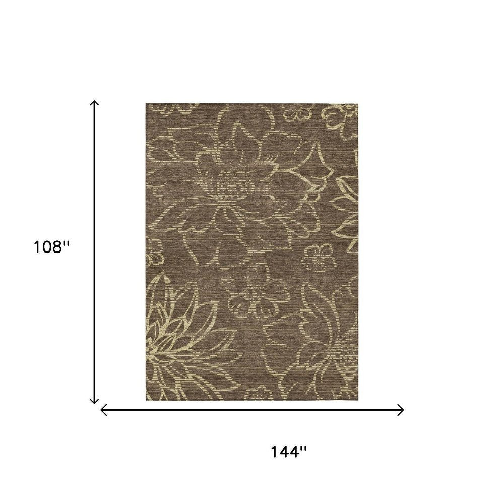 9' X 12' Chocolate And Brown Floral Washable Indoor Outdoor Area Rug HomeRoots