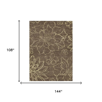 9' X 12' Chocolate And Brown Floral Washable Indoor Outdoor Area Rug HomeRoots