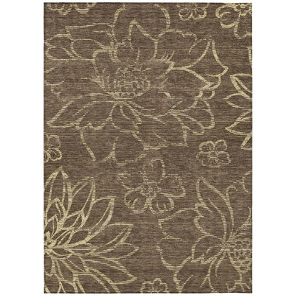9' X 12' Chocolate And Brown Floral Washable Indoor Outdoor Area Rug HomeRoots