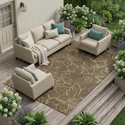 9' X 12' Chocolate And Brown Floral Washable Indoor Outdoor Area Rug HomeRoots