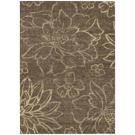 10' X 14' Chocolate And Brown Floral Washable Indoor Outdoor Area Rug