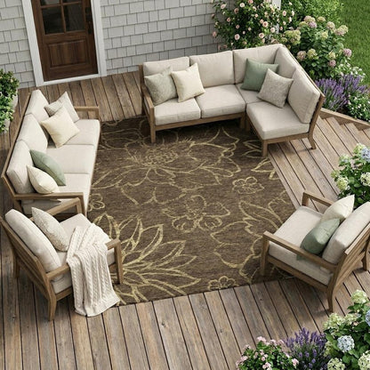 10' X 14' Chocolate And Brown Floral Washable Indoor Outdoor Area Rug HomeRoots