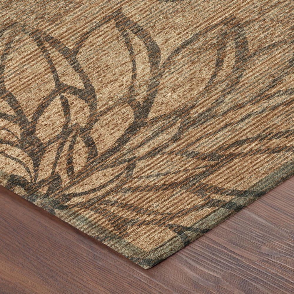 9' X 12' Copper And Orange Floral Washable Indoor Outdoor Area Rug — view 2