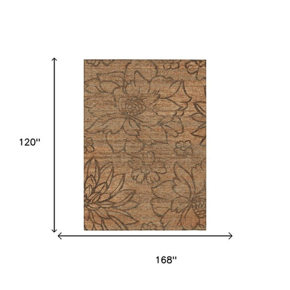 10' X 14' Copper And Orange Floral Washable Indoor Outdoor Area Rug HomeRoots