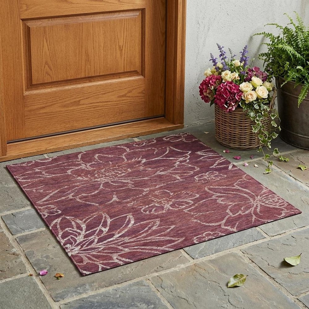 3' X 5' Eggplant And Purple Floral Washable Indoor Outdoor Area Rug HomeRoots