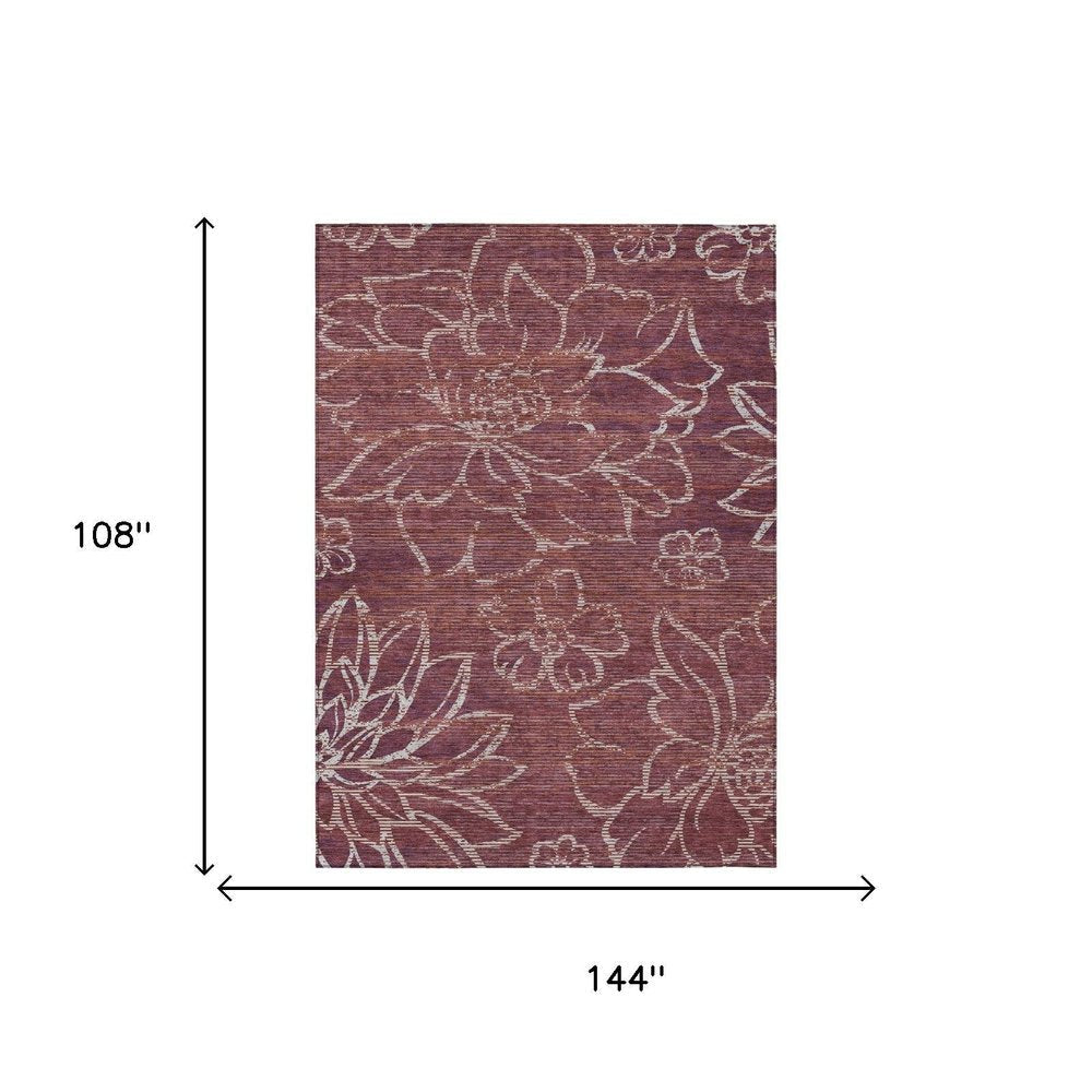 9' X 12' Eggplant And Purple Floral Washable Indoor Outdoor Area Rug — view 4