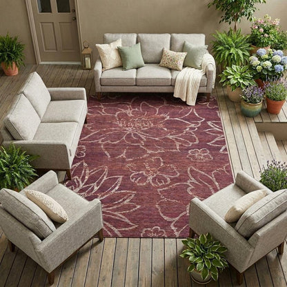 9' X 12' Eggplant And Purple Floral Washable Indoor Outdoor Area Rug HomeRoots