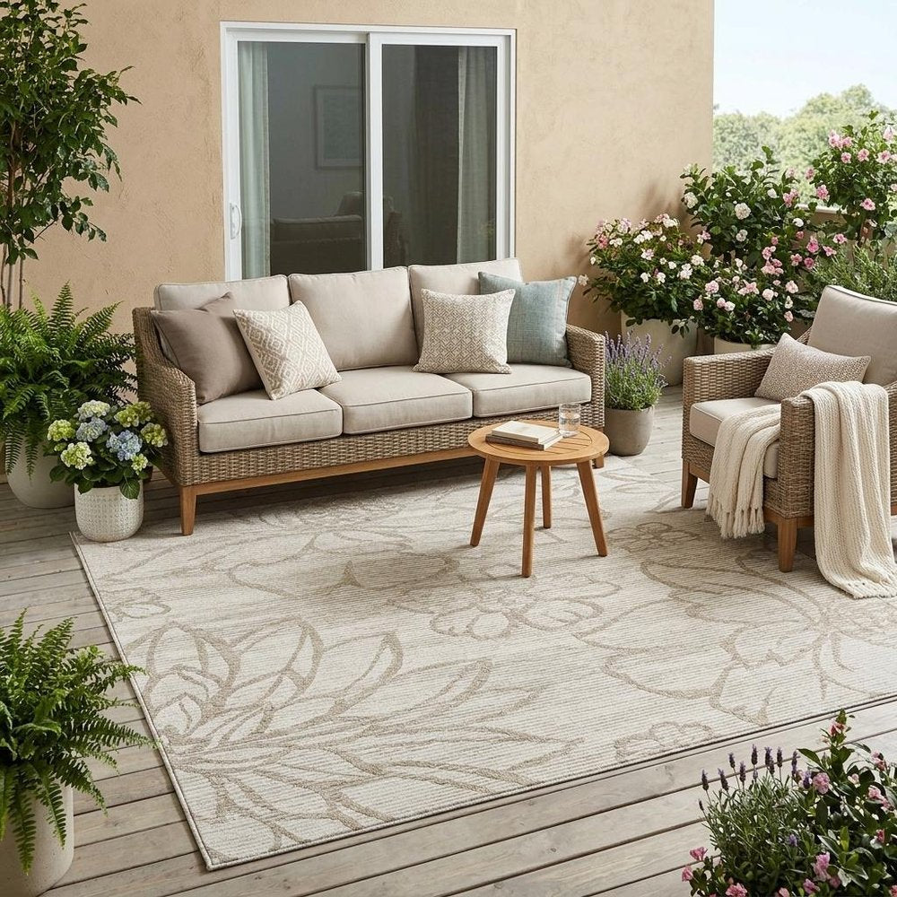 5' X 8' Ivory And Silver Floral Washable Indoor Outdoor Area Rug HomeRoots
