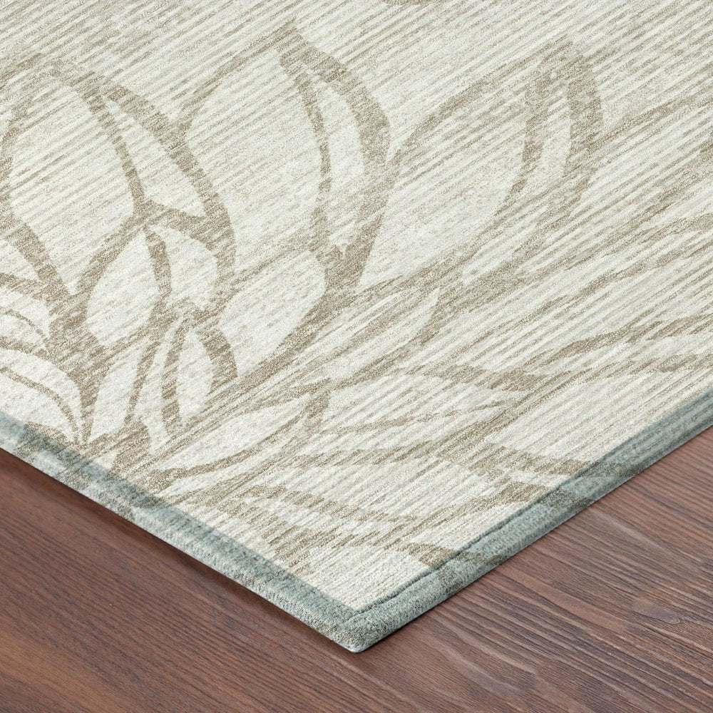 8' Ivory And Silver Round Floral Washable Indoor Outdoor Area Rug — view 2