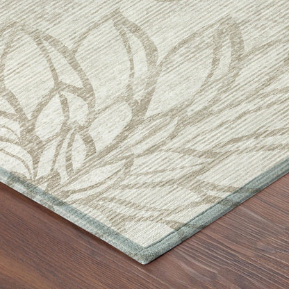 8' Ivory And Silver Round Floral Washable Indoor Outdoor Area Rug HomeRoots