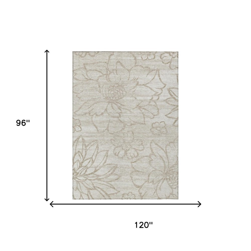 8' X 10' Ivory And Silver Floral Washable Indoor Outdoor Area Rug — view 4
