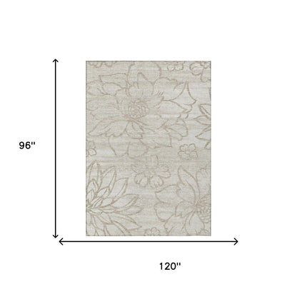 8' X 10' Ivory And Silver Floral Washable Indoor Outdoor Area Rug HomeRoots
