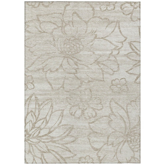 8' X 10' Ivory And Silver Floral Washable Indoor Outdoor Area Rug