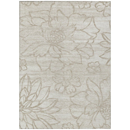 8' X 10' Ivory And Silver Floral Washable Indoor Outdoor Area Rug HomeRoots