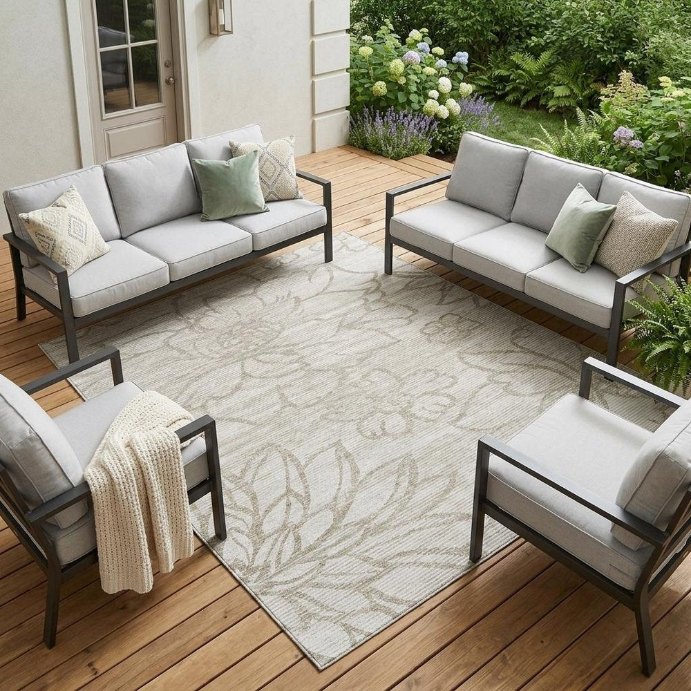 8' X 10' Ivory And Silver Floral Washable Indoor Outdoor Area Rug HomeRoots
