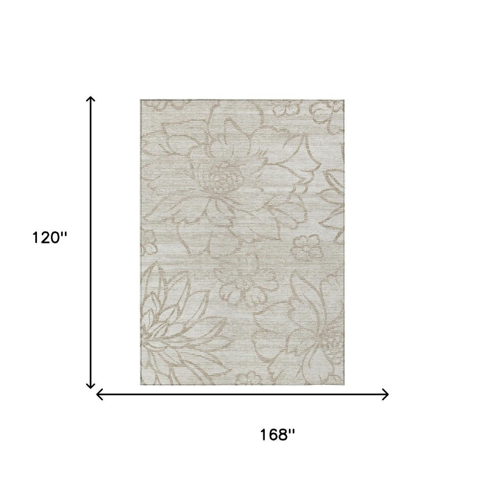 10' X 14' Ivory And Silver Floral Washable Indoor Outdoor Area Rug HomeRoots