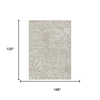 10' X 14' Ivory And Silver Floral Washable Indoor Outdoor Area Rug HomeRoots
