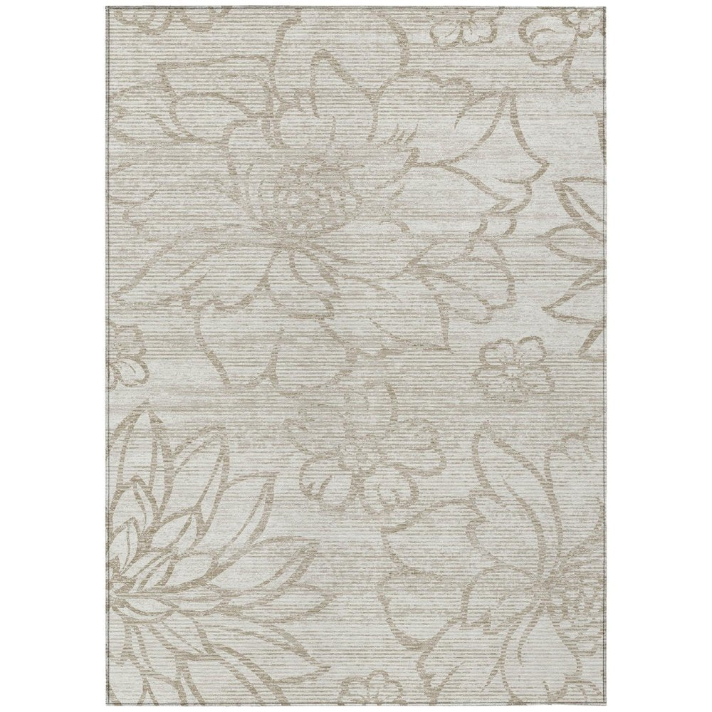 10' X 14' Ivory And Silver Floral Washable Indoor Outdoor Area Rug HomeRoots