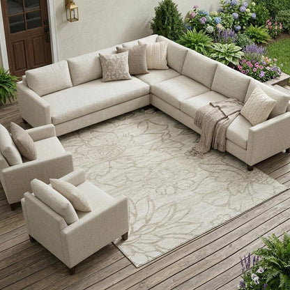 10' X 14' Ivory And Silver Floral Washable Indoor Outdoor Area Rug HomeRoots