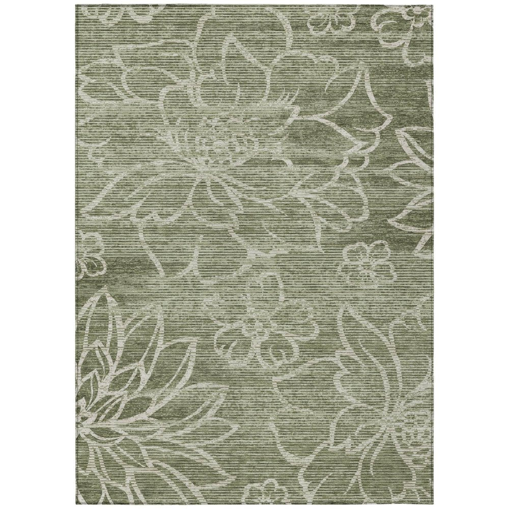3' X 5' Olive Green And Green Floral Washable Indoor Outdoor Area Rug HomeRoots