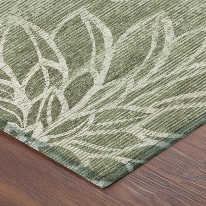 5' X 8' Olive Green And Green Floral Washable Indoor Outdoor Area Rug HomeRoots