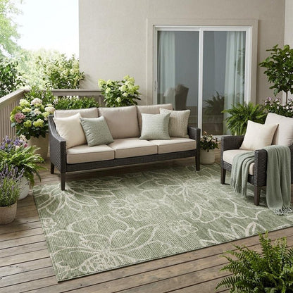 5' X 8' Olive Green And Green Floral Washable Indoor Outdoor Area Rug HomeRoots
