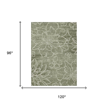 8' X 10' Olive Green And Green Floral Washable Indoor Outdoor Area Rug HomeRoots