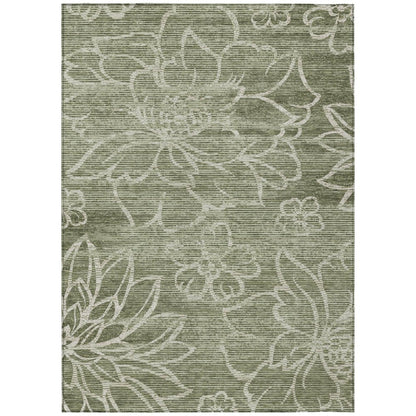 8' X 10' Olive Green And Green Floral Washable Indoor Outdoor Area Rug HomeRoots