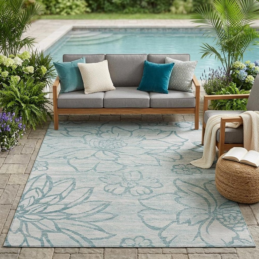 5' X 8' Silver And Gray Floral Washable Indoor Outdoor Area Rug HomeRoots