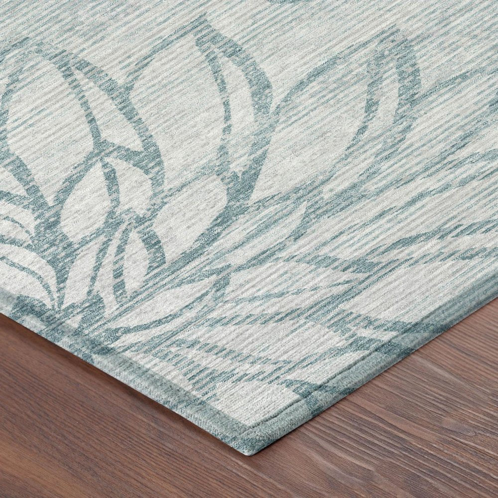 8' Silver And Gray Round Floral Washable Indoor Outdoor Area Rug — view 2