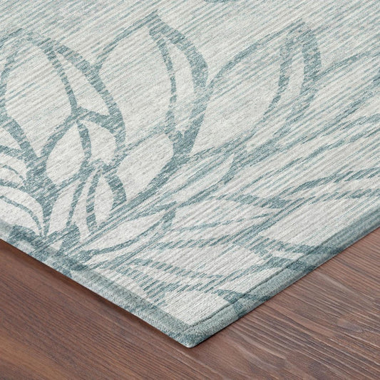 8' Silver And Gray Round Floral Washable Indoor Outdoor Area Rug