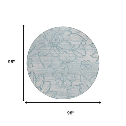 8' Silver And Gray Round Floral Washable Indoor Outdoor Area Rug HomeRoots
