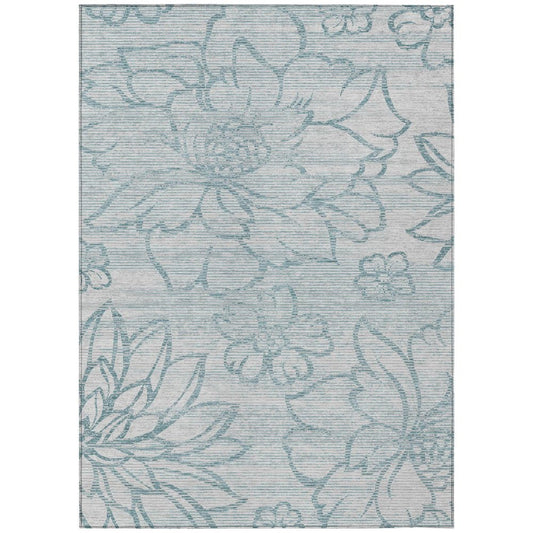 8' X 10' Silver And Gray Floral Washable Indoor Outdoor Area Rug