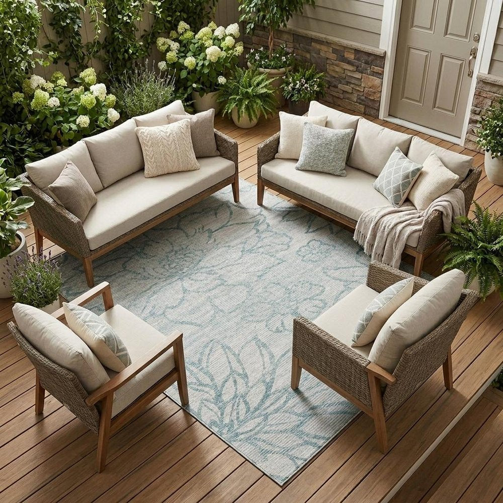 8' X 10' Silver And Gray Floral Washable Indoor Outdoor Area Rug HomeRoots