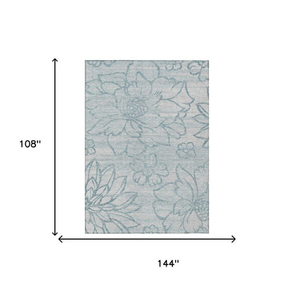 9' X 12' Silver And Gray Floral Washable Indoor Outdoor Area Rug HomeRoots