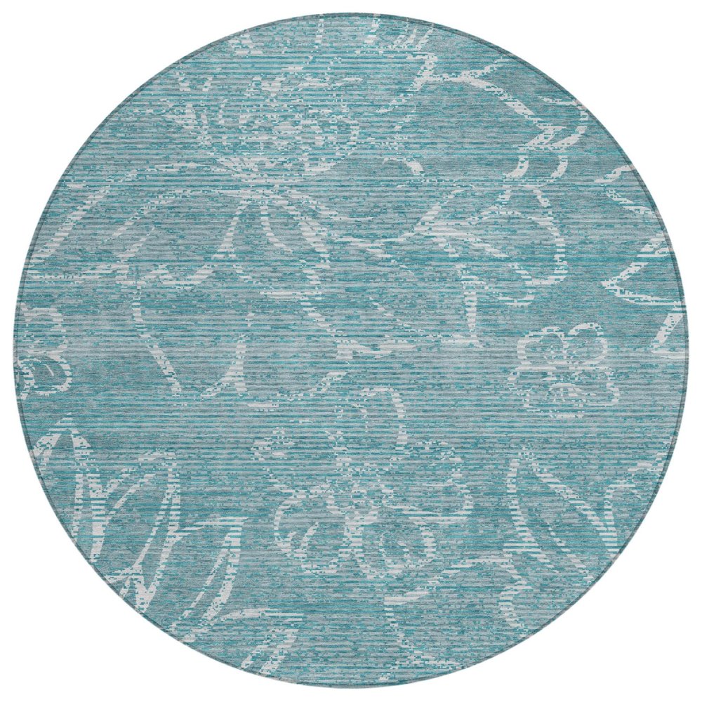 8' Teal Blue And Blue Round Floral Washable Indoor Outdoor Area Rug HomeRoots